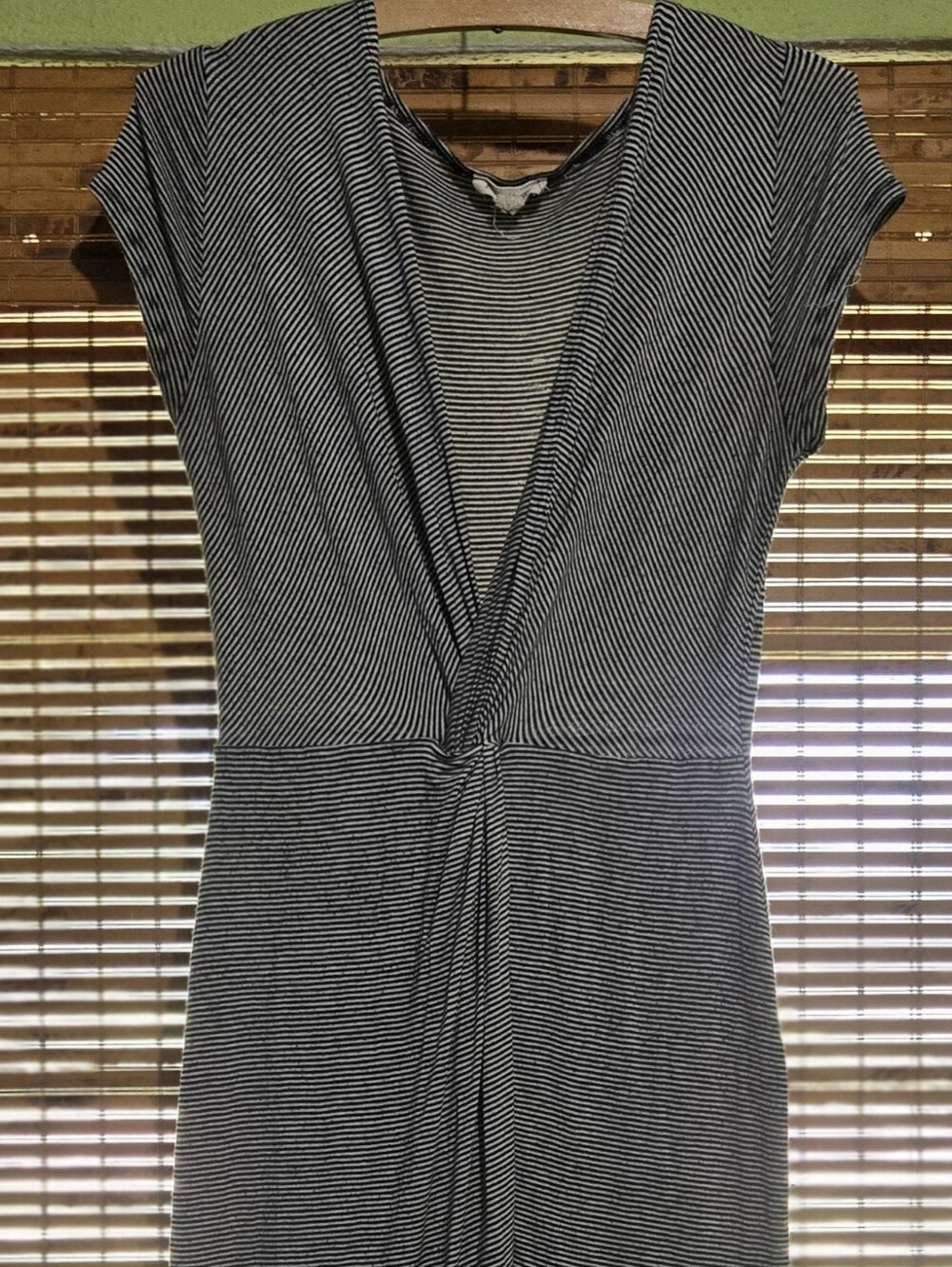 Rolla Coster Black White Striped Faux Wrap Maxi Dress Waist Tie Size M